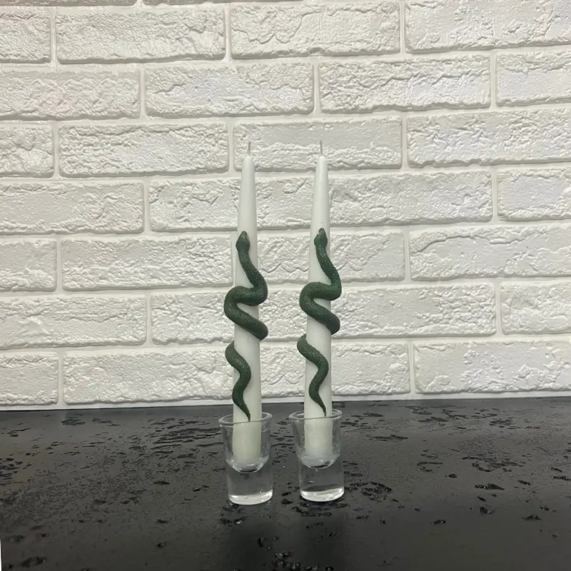 خرید شمع قلمی طرح مار رنگ سفید سبز