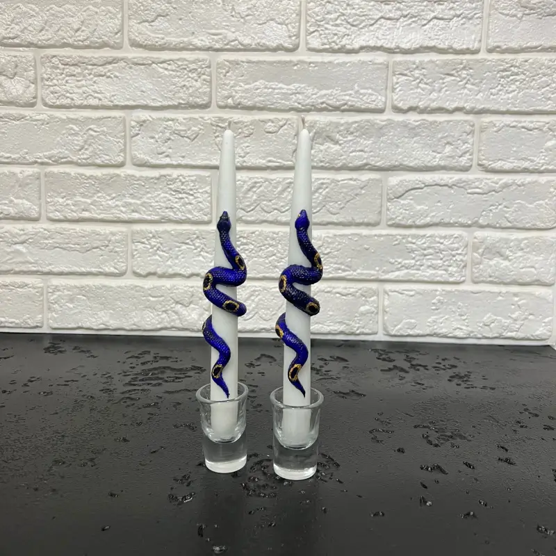 شمع قلمی طرح مار رنگ طلایی آبی