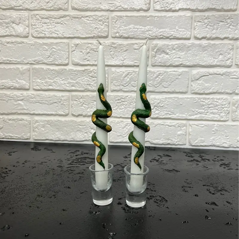 خرید شمع قلمی طرح مار رنگ طلایی سبز