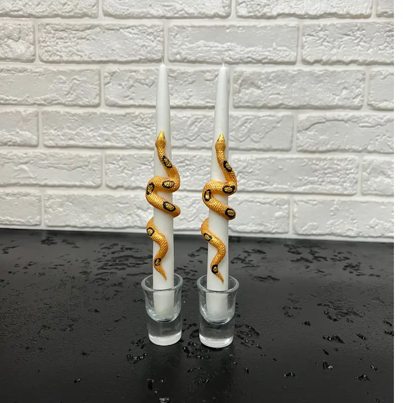 شمع قلمی طرح مار رنگ مشکی طلایی
